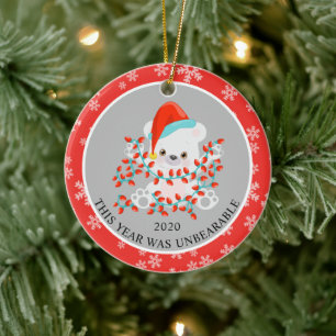 Ornamento De Cerâmica Belo Urso de Natal 2020