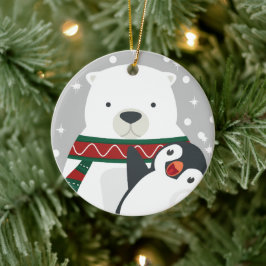 Ornamento De Cerâmica Belo Urso De Pinguim Comendo Bebida Seja Feliz Nat