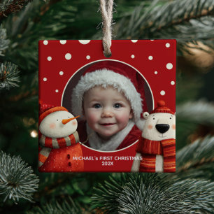 Ornamento De Cerâmica Belo Urso Polar Vermelho, Primeiro Natal Foto De B