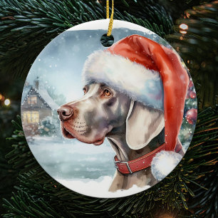 Ornamento De Cerâmica Belo Weimaraner Cachorro no inverno