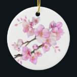 Ornamento De Cerâmica Belos crisântemos em aquarela rosa<br><div class="desc">Belas flores de cerejeira em aquarela rosa -</div>