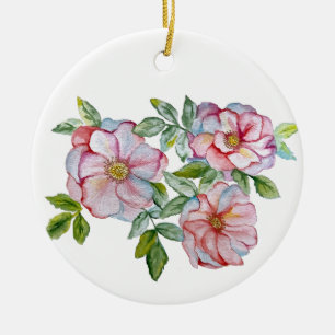 Ornamento De Cerâmica Belos rosas de aquarela realistas.