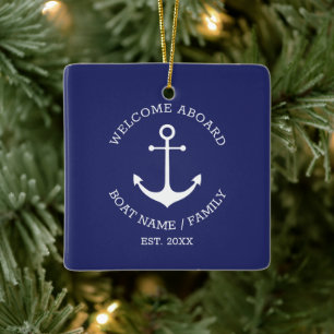 Ornamento De Cerâmica Bem-vindo à âncora náutica personalizada azul m