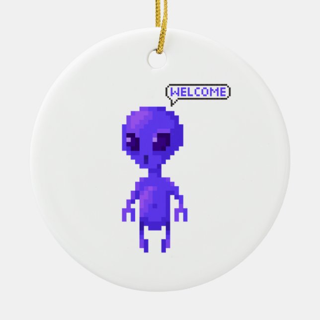 Ornamento De Cerâmica Bem-vindo Pixel Alien Gaming (Frente)