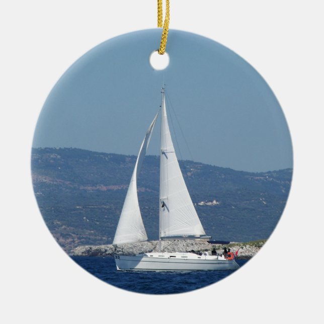 Ornamento De Cerâmica Beneteau branco Sloop (Frente)