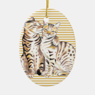 Ornamento De Cerâmica Bengala Cats Ochre Stripes