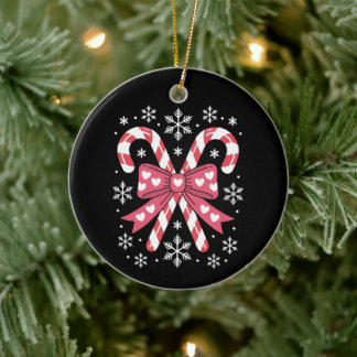 Ornamento De Cerâmica Bengala de Natal Arco Coração Floco de Neve Férias