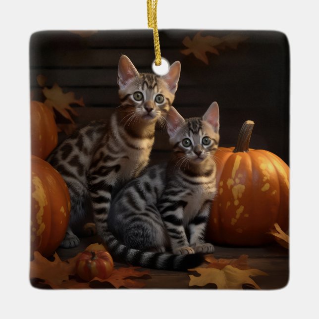 Ornamento De Cerâmica Bengala Kitten Autumn Delight Pumpkin (Frente)