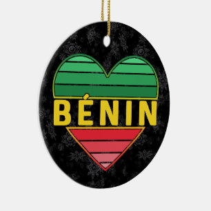 Ornamento De Cerâmica Beninese Heart, Eu Adoro Benin Christmas
