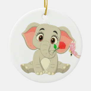 Ornamento De Cerâmica Benjamin The Elephant With A Rose
