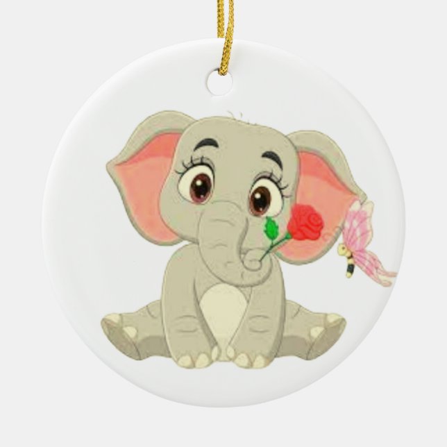 Ornamento De Cerâmica Benjamin The Elephant With A Rose  (Frente)