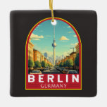 Ornamento De Cerâmica Berlin Germany Viagem Art Vintage<br><div class="desc">Design de viagem de vetor retrovetor de Berlim. A cidade é conhecida pela sua cena artística e pelos marcos modernos como a Filarmônica Berliner de cor-de-ouro.</div>