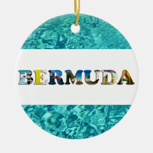 Ornamento De Cerâmica Bermuda Tropical Beach Blue Ocean Natal (Frente)