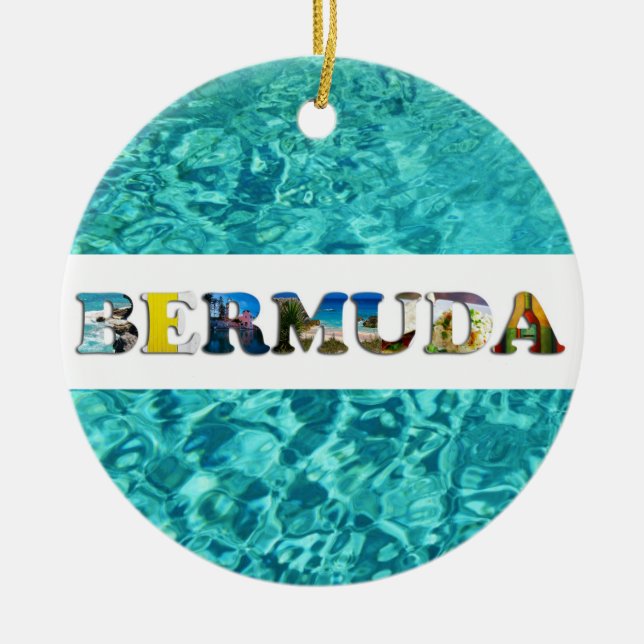 Ornamento De Cerâmica Bermudas Praia Blue Ocean Fotografias de Natal (Frente)