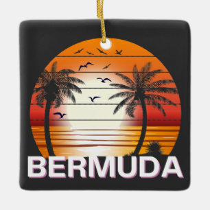 Ornamento De Cerâmica Bermudas Vintage Palm Trees Summer Beach