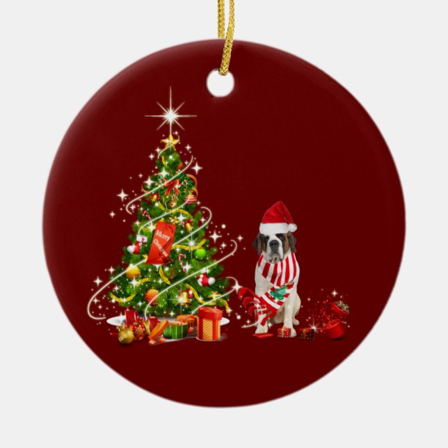 Ornamento De Cerâmica Bernard santo com o Natal do Hat Scaft (Frente)