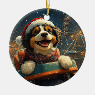 Ornamento De Cerâmica Bernedoodle Cachorro Montanha-Russa Natal 