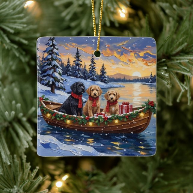 Ornamento De Cerâmica Bernedoodle Christmas Boat Holiday (Árvore)