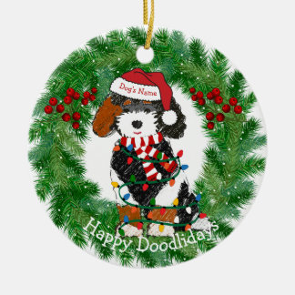 Ornamento De Cerâmica Bernedoodle de Luzes de Natal Personalizadas