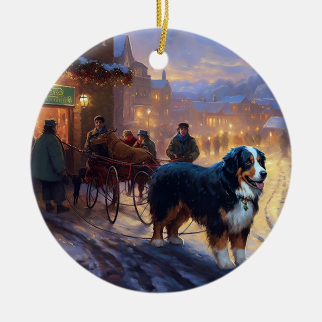 Ornamento De Cerâmica Bernese Mountain Christmas Fesason (Frente)