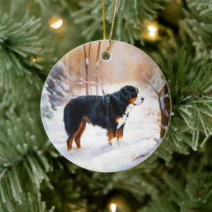 Ornamento De Cerâmica Bernese Mountain Deixe Nevar Natal