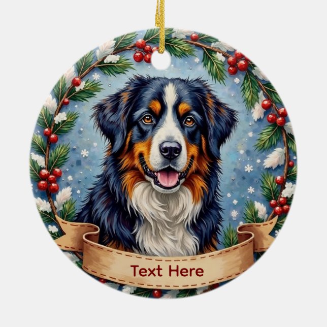 Ornamento De Cerâmica Bernese Mountain Dog Christmas (Traseira)