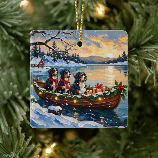 Ornamento De Cerâmica Bernese Mountain Dog Christmas Boat Holiday (Árvore)