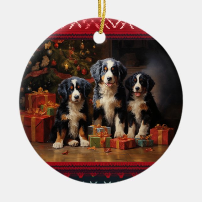 Ornamento De Cerâmica Bernese Mountain Dog Natal (Frente)
