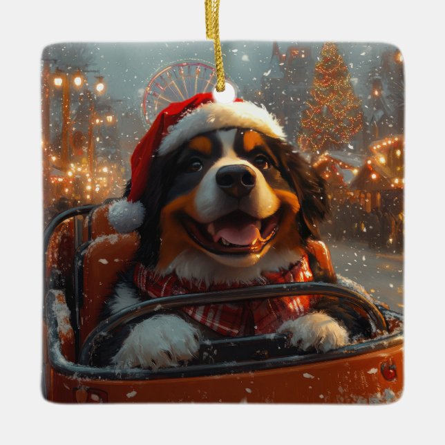 Ornamento De Cerâmica Bernese Mountain Dog Roller Porta copos Natal (Frente)