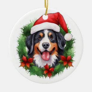 Ornamento De Cerâmica Bernese Mountain Dog Wreath Natal