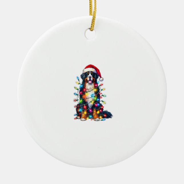 Ornamento De Cerâmica Bernese Mountain Dog x Luzes de Natal (Frente)