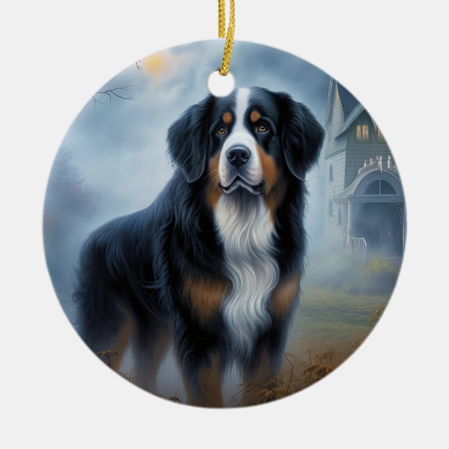 Ornamento De Cerâmica Bernese Mountain Halloween Scary (Frente)