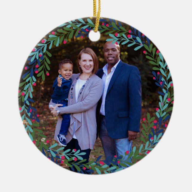 Ornamento De Cerâmica Berry Wreath Nosso Primeiro Natal Em Nova Casa (Frente)