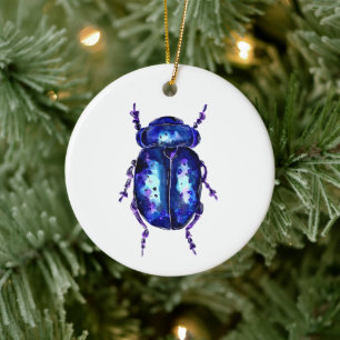 Ornamento De Cerâmica Besouro Azul e Roxo