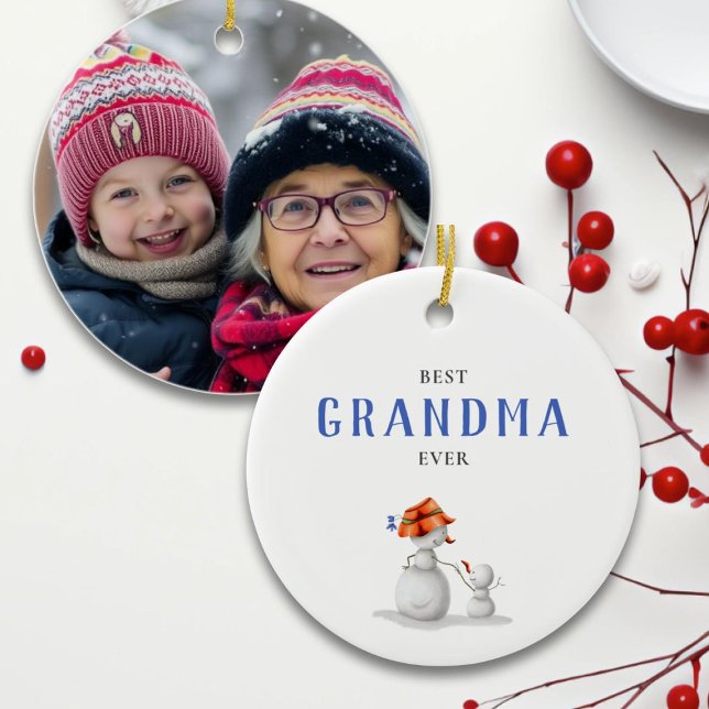 Ornamento De Cerâmica Best Grandma Ever Snowman Photo (Criador carregado)