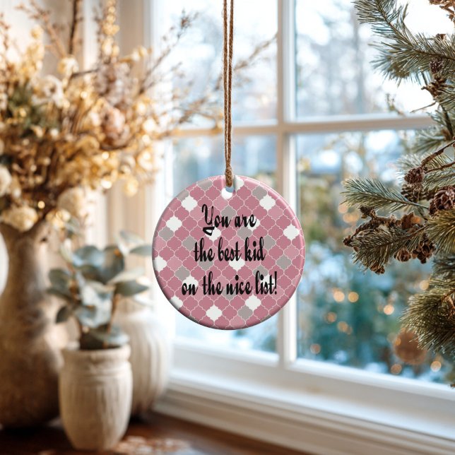 Ornamento De Cerâmica Best Kid (Artistic Dual-Use! This personalized quatrefoil ornament doubles as a luxury gift tag.)