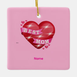 Ornamento De Cerâmica Best Mom 3D Glossy Red Heart Mother's Day Gif