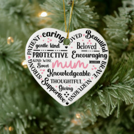 Ornamento De Cerâmica Best Mum Ever: Mother's Day & Birthday Heart Word