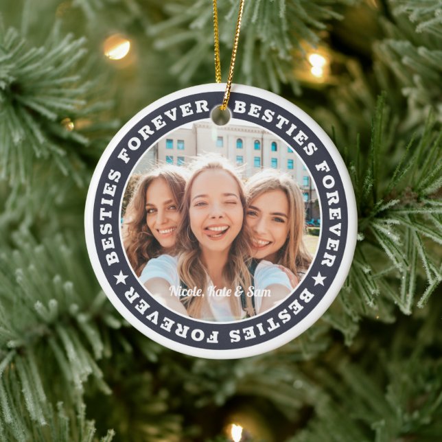 Ornamento De Cerâmica Besties para sempre Foto personalizada simples e m (Árvore)