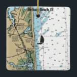 Ornamento De Cerâmica Bethany Beach DE Chart<br><div class="desc">Enfeites de natal Bethany Beach Delaware feito com gráfico náutico da NOAA.</div>