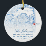 Ornamento De Cerâmica Bethany Beach DE Map Marinho Foto de Casamento Nat<br><div class="desc">Comemore sua praia de Bethany, casamento de Delaware com nosso elegante marinho azul do mapa de Delaware personalizado Enfeites de natal. Apresentando a foto do casamento do casal no verso, esta lembrança captura lindamente o charme do seu dia especial. Perfeito para comemorar locais como O Mar de Addy, o Mar...</div>