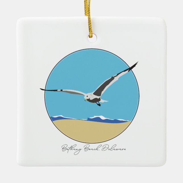 Ornamento De Cerâmica Bethany Beach, Delaware Sea Gull sobre Beach (Frente)