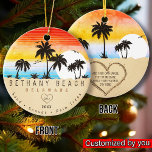 Ornamento De Cerâmica Bethany Beach Delaware Sunset Beach Palm Tree 80s<br><div class="desc">Estas personalizadas Bethany Delaware Retro 60s Palm tree Souvenirs. Bethany Delaware, lembranças de praia retrógradas. viagem para amantes de verão. este design de época retrógrada é uma ideia de feriado, aniversário e presente de férias de verão. - " Você pode personalizar e modificar esse modelo ajustando, alterando ou excluindo os...</div>
