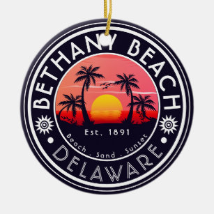 Ornamento De Cerâmica Bethany Beach Delaware Sunset Beach Palm Tree 80s