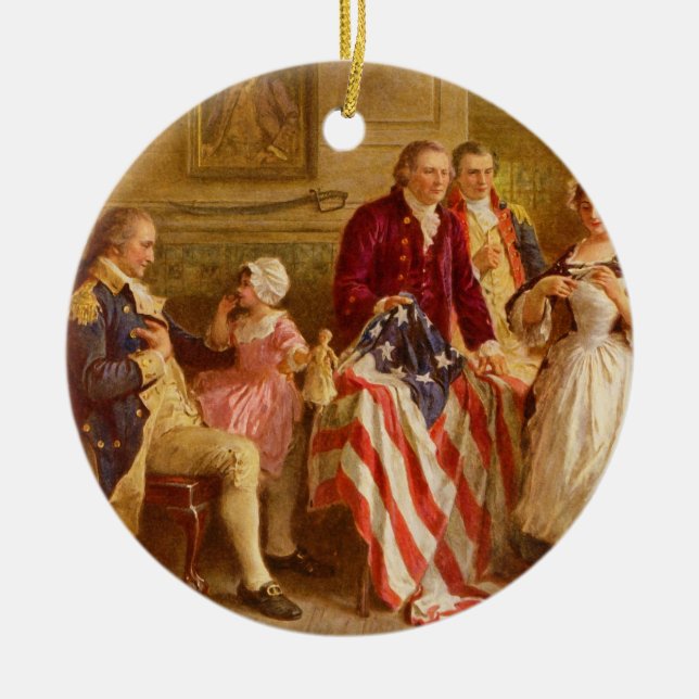 Ornamento De Cerâmica Betsy Ross 1777, por Jean Leon Gerome Ferris (Frente)