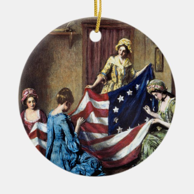 Ornamento De Cerâmica Betsy Ross Sewing American Flag (Frente)
