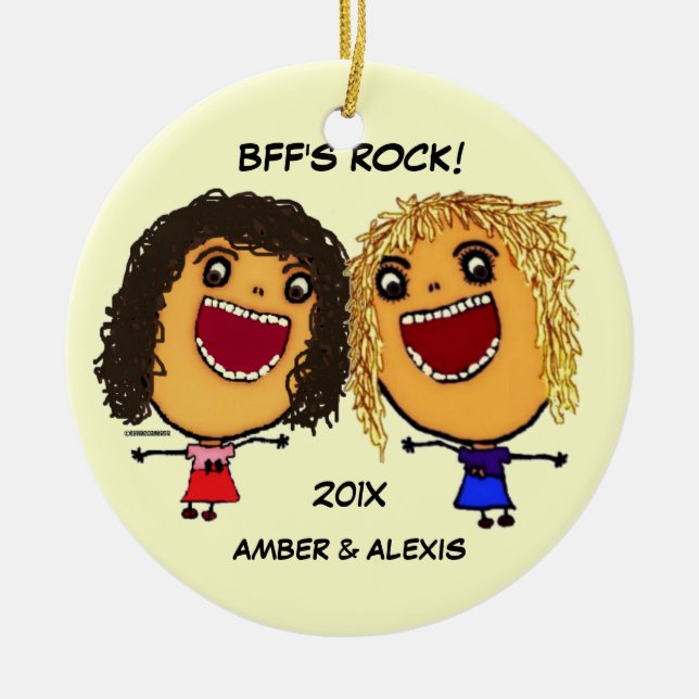 Ornamento De Cerâmica BFF's Rock Cartoon (Frente)