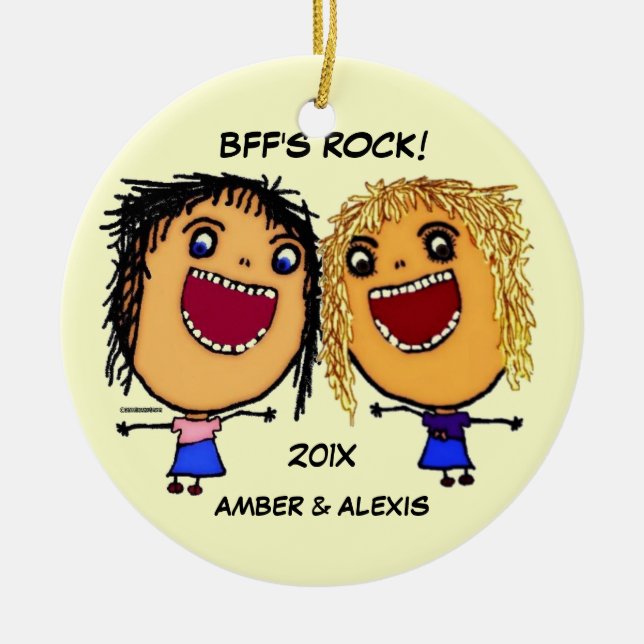 Ornamento De Cerâmica BFF's Rock Cartoon (Frente)