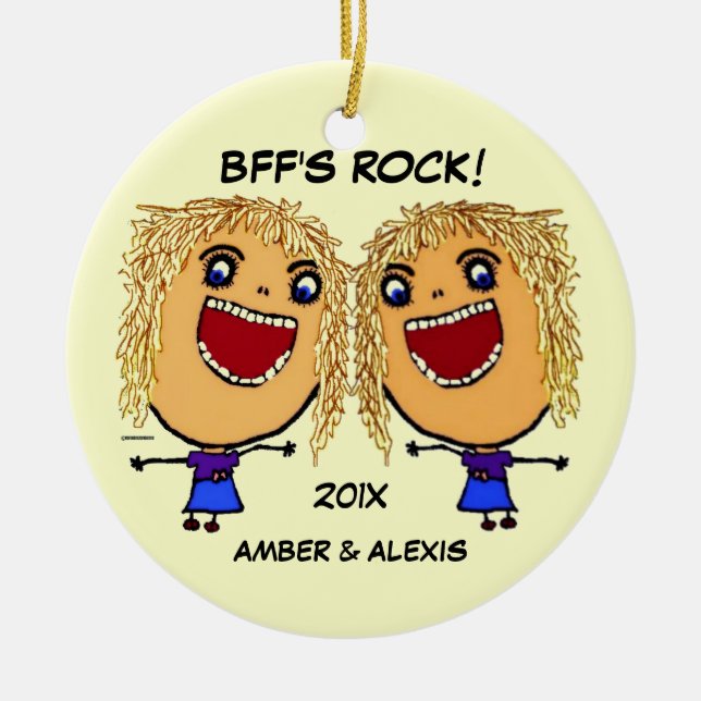 Ornamento De Cerâmica BFF's Rock Cartoon (Frente)