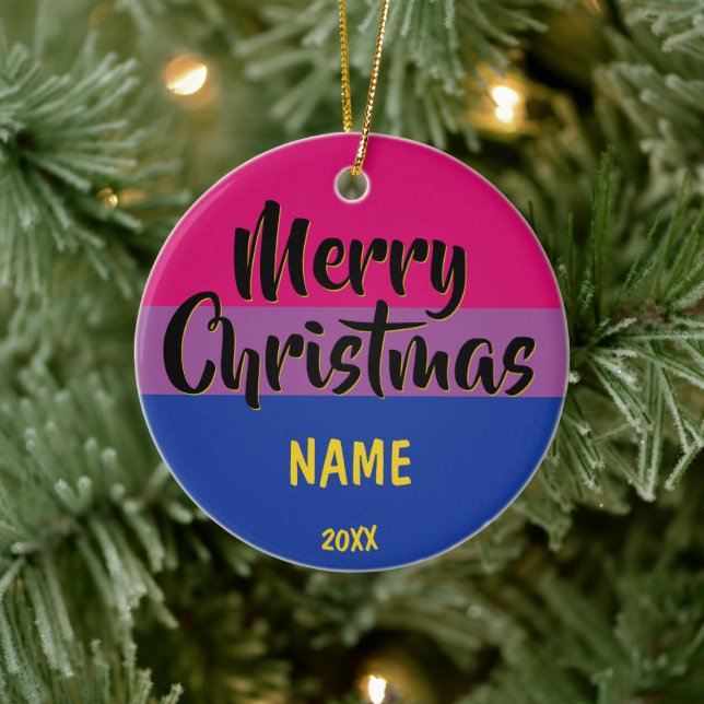 Ornamento De Cerâmica Bi Pride Flag Personalized Christmas (Árvore)